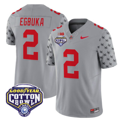 Ohio State Buckeyes 2025 Cotton Bowl Patch Vapor Limited Stitched Jersey - Gray / Emeka Egbuka