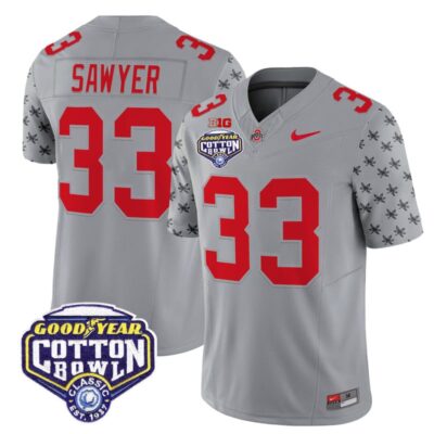 Ohio State Buckeyes 2025 Cotton Bowl Patch Vapor Limited Stitched Jersey - Gray / Jack Sawyer