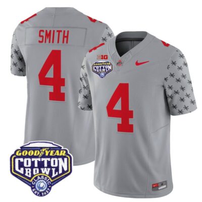 Ohio State Buckeyes 2025 Cotton Bowl Patch Vapor Limited Stitched Jersey - Gray / Jeremiah Smith