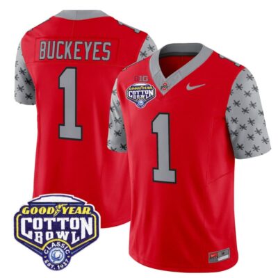 Ohio State Buckeyes 2025 Cotton Bowl Patch Vapor Limited Stitched Jersey - Red / #1 Buckeyes