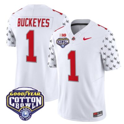 Ohio State Buckeyes 2025 Cotton Bowl Patch Vapor Limited Stitched Jersey - White Limited / #1 Buckeyes