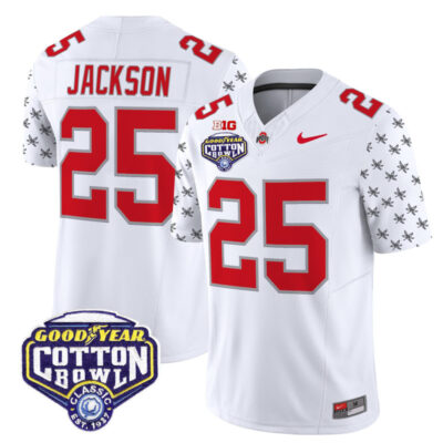 Ohio State Buckeyes 2025 Cotton Bowl Patch Vapor Limited Stitched Jersey - White Limited / Bo Jackson