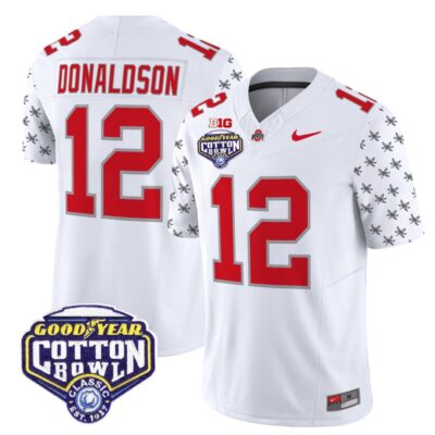Ohio State Buckeyes 2025 Cotton Bowl Patch Vapor Limited Stitched Jersey - White Limited / CJ Donaldson