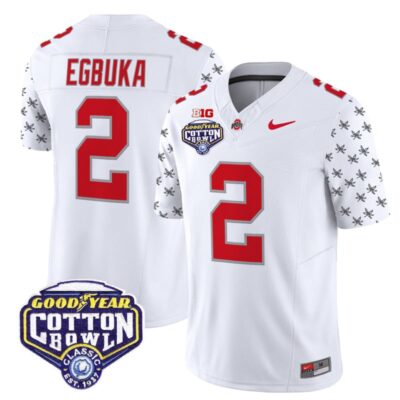 Ohio State Buckeyes 2025 Cotton Bowl Patch Vapor Limited Stitched Jersey - White Limited / Emeka Egbuka