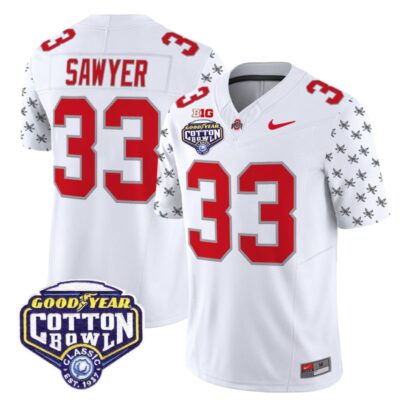 Ohio State Buckeyes 2025 Cotton Bowl Patch Vapor Limited Stitched Jersey - White Limited / Jack Sawyer