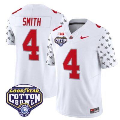 Ohio State Buckeyes 2025 Cotton Bowl Patch Vapor Limited Stitched Jersey - White Limited / Jeremiah Smith