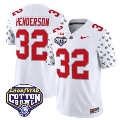 Ohio State Buckeyes 2025 Cotton Bowl Patch Vapor Limited Stitched Jersey - White Limited / Treveyon Henderson