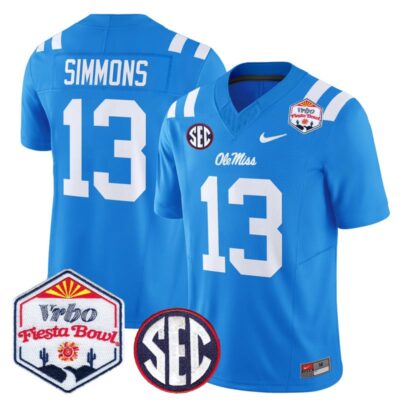 Ole Miss Rebels 2026 The Fiesta Bowl Vapor Limited Stitched Jersey - Powder Blue / Austin Simmons