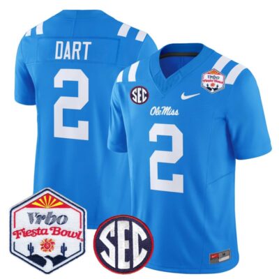 Ole Miss Rebels 2026 The Fiesta Bowl Vapor Limited Stitched Jersey - Powder Blue / Jaxson Dart