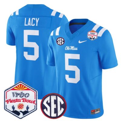 Ole Miss Rebels 2026 The Fiesta Bowl Vapor Limited Stitched Jersey - Powder Blue / Kewan Lacy