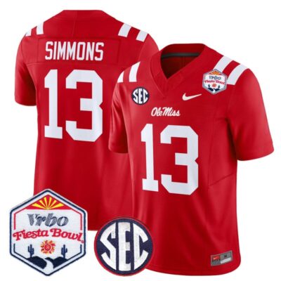 Ole Miss Rebels 2026 The Fiesta Bowl Vapor Limited Stitched Jersey - Red / Austin Simmons