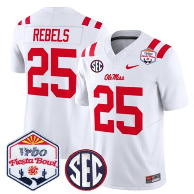 Ole Miss Rebels 2026 The Fiesta Bowl Vapor Limited Stitched Jersey - White / #25 Rebels