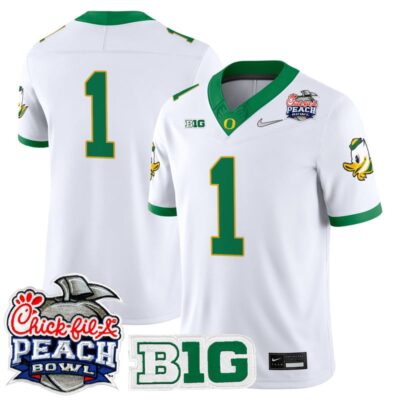 Oregon Ducks 2026 Peach Bowl Vapor Limited Stitched Jersey - White Alternate / #1 Team