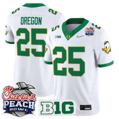 Oregon Ducks 2026 Peach Bowl Vapor Limited Stitched Jersey - White Alternate / #25 Oregon