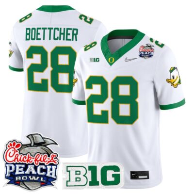 Oregon Ducks 2026 Peach Bowl Vapor Limited Stitched Jersey - White Alternate / Bryce Boettcher