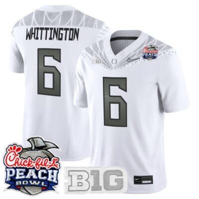 Oregon Ducks 2026 Peach Bowl Vapor Limited Stitched Jersey - White / Noah Whittington