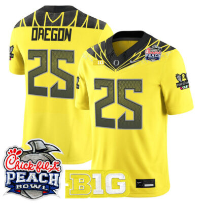 Oregon Ducks 2026 Peach Bowl Vapor Limited Stitched Jersey - Yellow / #25 Oregon