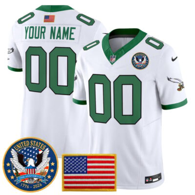 Philadelphia Eagles "United States 250th Anniversary Patch" Vapor Limited Custom Jersey - Kelly White