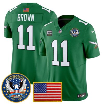 Philadelphia Eagles "United States 250th Anniversary Patch" Vapor Limited Jersey - Kelly Green / A.J. Brown