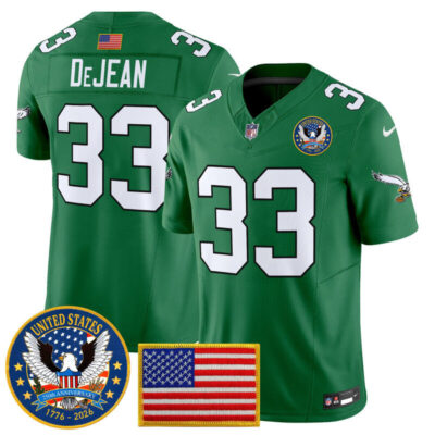 Philadelphia Eagles "United States 250th Anniversary Patch" Vapor Limited Jersey - Kelly Green / Cooper DeJean