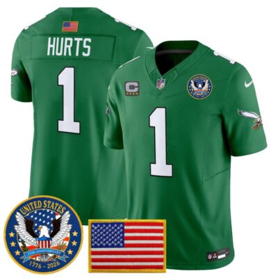 Philadelphia Eagles "United States 250th Anniversary Patch" Vapor Limited Jersey - Kelly Green / Jalen Hurts