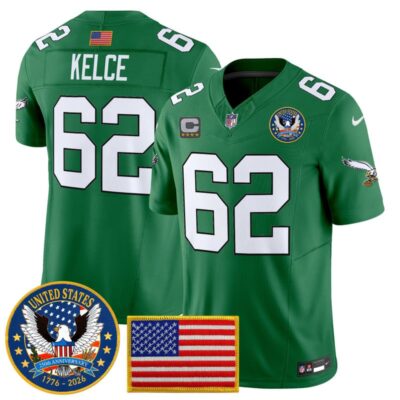Philadelphia Eagles "United States 250th Anniversary Patch" Vapor Limited Jersey - Kelly Green / Jason Kelce