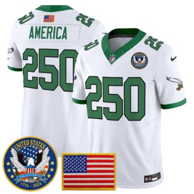 Philadelphia Eagles "United States 250th Anniversary Patch" Vapor Limited Jersey - Kelly White / #250 America