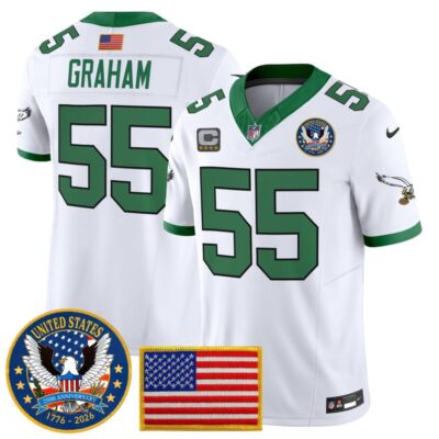 Philadelphia Eagles "United States 250th Anniversary Patch" Vapor Limited Jersey - Kelly White / Brandon Graham