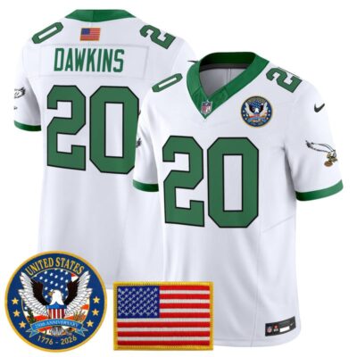 Philadelphia Eagles "United States 250th Anniversary Patch" Vapor Limited Jersey - Kelly White / Brian Dawkins