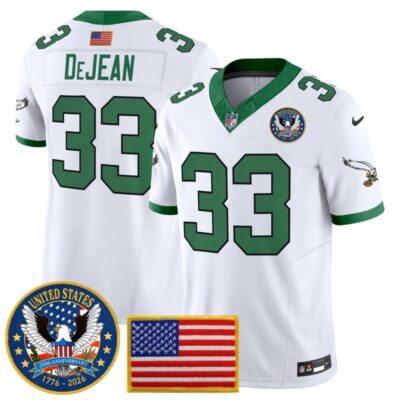 Philadelphia Eagles "United States 250th Anniversary Patch" Vapor Limited Jersey - Kelly White / Cooper DeJean