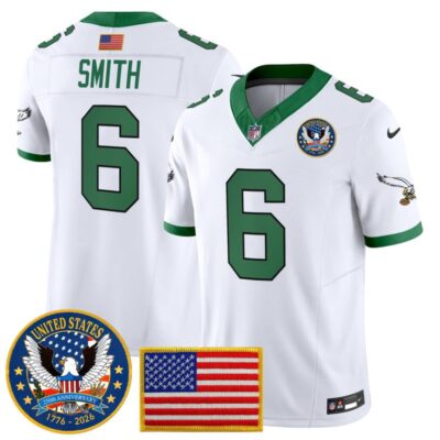 Philadelphia Eagles "United States 250th Anniversary Patch" Vapor Limited Jersey - Kelly White / DeVonta Smith