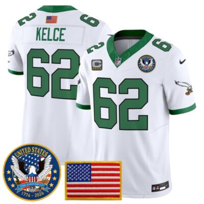 Philadelphia Eagles "United States 250th Anniversary Patch" Vapor Limited Jersey - Kelly White / Jason Kelce