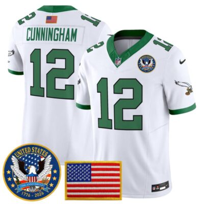 Philadelphia Eagles "United States 250th Anniversary Patch" Vapor Limited Jersey - Kelly White / Randall Cunningham