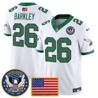 Philadelphia Eagles "United States 250th Anniversary Patch" Vapor Limited Jersey - Kelly White / Saquon Barkley