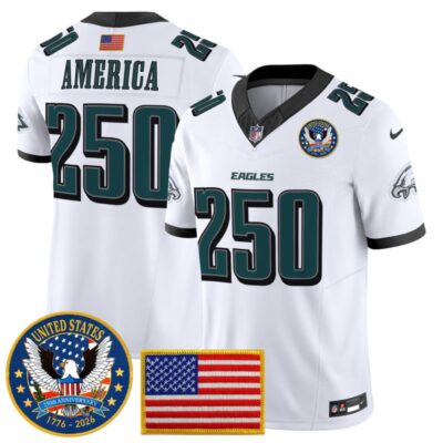 Philadelphia Eagles "United States 250th Anniversary Patch" Vapor Limited Jersey - White / #250 America