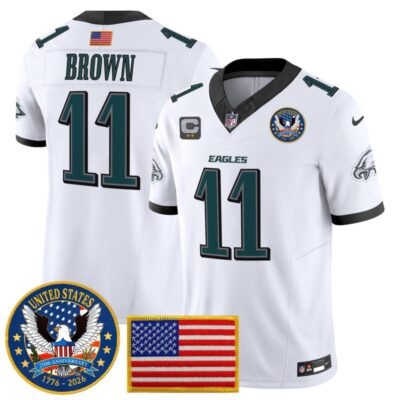 Philadelphia Eagles "United States 250th Anniversary Patch" Vapor Limited Jersey - White / A.J. Brown