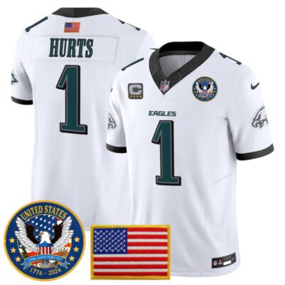 Philadelphia Eagles "United States 250th Anniversary Patch" Vapor Limited Jersey - White / Jalen Hurts