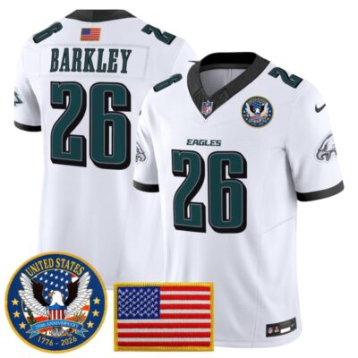 Philadelphia Eagles "United States 250th Anniversary Patch" Vapor Limited Jersey - White / Saquon Barkley