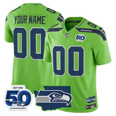 Seattle Seahawks 50th Anniversary Patch Vapor Limited Custom Stitched Jersey - Green