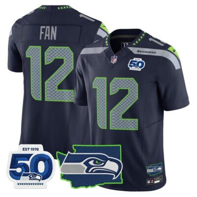 Seattle Seahawks 50th Anniversary Patch Vapor Limited Stitched Jersey - College Navy / 12th Fan