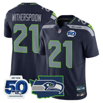 Seattle Seahawks 50th Anniversary Patch Vapor Limited Stitched Jersey - College Navy / Devon Witherspoon