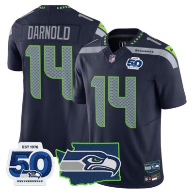 Seattle Seahawks 50th Anniversary Patch Vapor Limited Stitched Jersey - College Navy / Sam Darnold