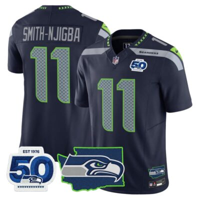 Seattle Seahawks 50th Anniversary Patch Vapor Limited Stitched Jersey - College Navy / Smith-Njigba