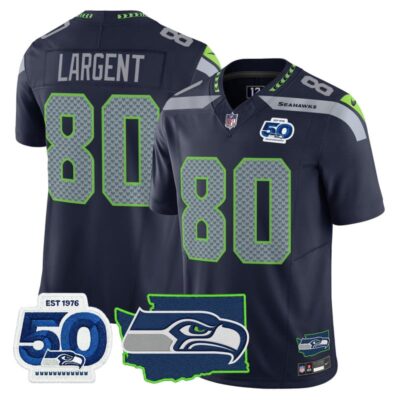 Seattle Seahawks 50th Anniversary Patch Vapor Limited Stitched Jersey - College Navy / Steve Largent