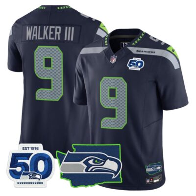 Seattle Seahawks 50th Anniversary Patch Vapor Limited Stitched Jersey - College Navy / Walker III