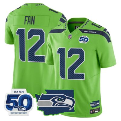 Seattle Seahawks 50th Anniversary Patch Vapor Limited Stitched Jersey - Green / 12th Fan