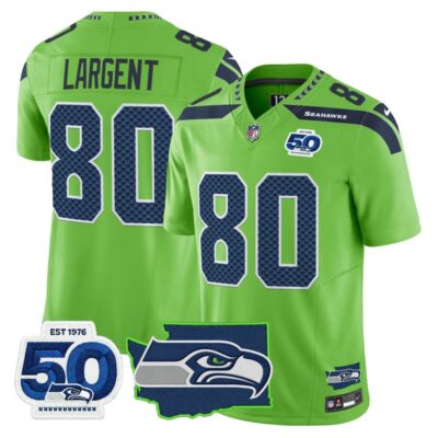 Seattle Seahawks 50th Anniversary Patch Vapor Limited Stitched Jersey - Green / Steve Largent