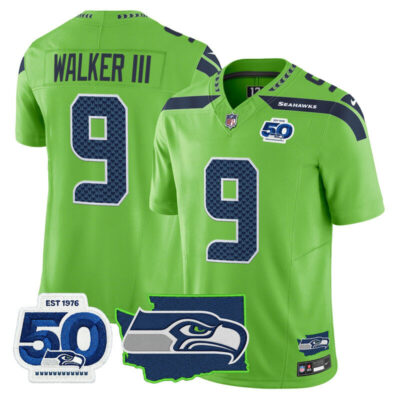 Seattle Seahawks 50th Anniversary Patch Vapor Limited Stitched Jersey - Green / Walker III