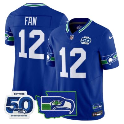 Seattle Seahawks 50th Anniversary Patch Vapor Limited Stitched Jersey - Royal / 12th Fan