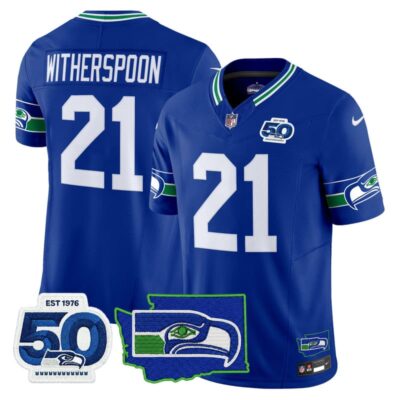 Seattle Seahawks 50th Anniversary Patch Vapor Limited Stitched Jersey - Royal / Devon Witherspoon